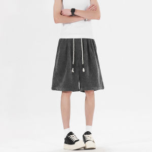 Quần Short Thể Thao Dệt Kim Màu Xám Cho Nam Mùa Hè Ngoài Trời Quần Dài Năm Mảnh Rộng Rãi Quần Dài Thường Ngày Quần Dài Công Sở Phong Cách Mỹ Cổ Điển