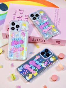 Rainbow Bear Cartoon Bear Skinnydip Cute Care Bear Lightweight Full Cover Anti-Fall Mobile Phone Case Suitable for 15Promax