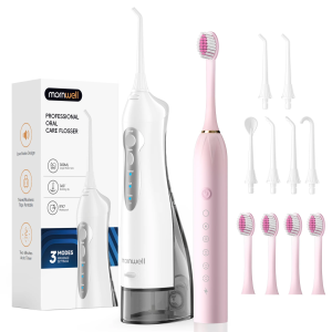 Mornwell | Combo Máy Tăm Nước Không Dây Và Bàn Chải Đánh Răng Điện Sonic - Máy Tưới Nước Miệng Di Động Với 6 Chế Độ Để Làm Sạch Răng Cho Người Lớn
