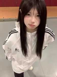 Retro American Hooded Womens Summer Thin Loose Sportswear Three Bars Sun Protection Outerwear Jacket Commute Style Zipper Design