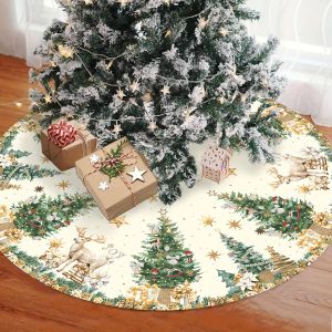 VIKAMA Christmas Tree Skirt Reindeer Theme Party Decoration Christmas Tree Mat Festive Atmosphere Home Decor