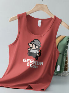 Modular Ice Silk Tank Top Mens Summer Fitness Sport Cool Quick Dry Strapless Pixel Print Sleeveless T-Shirt round Neck Knitted Cloth