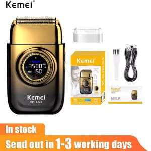 Kemei KM-T228 Mens Shaving Machine LED Display Double Foil Cordless Oil Head USB Professional Electric Shaver Foil Male Head