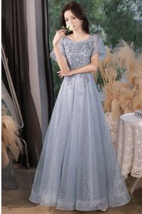 ชุดราตรีไซส์ใหญ่สำหรับผู้หญิง ชุดราตรีสไตล์เกาหลี กระโปรงยาวคลุมเข่า แขนสั้น ชุดแต่งงาน