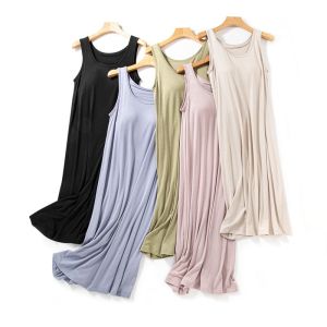 Modal Sleeveless Outwear Nightdress with Chest Pad Womens Summer Free Thin Bra Loose Plus Size Vest Pajamas Homewear