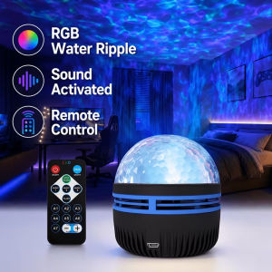 7Colors Water Ripple Projector Dynamic Rotating LED Night Light with Remote USB Powered Family Bedroom Romantic Ocean Decor Lamp