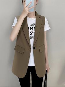 Suit Vest Womens Coat Spring Summer and Autumn Thin Type Small Loose Sleeveless Waistcoat Vest Suit Vest Outer Wear