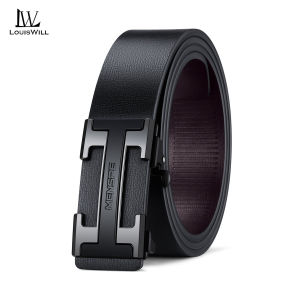 LouisWill Mens Belt Men Fashion Belt Men Genuine Leather Belts H Letter Pattern Belt Two-layer Cowhide Automatic Buckle Belts Brand Luxury High Quality Business Strap Male Waistband for Men