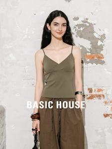 Basic House | Silk Blend Strapless V-Neck Beauty Back Top Green