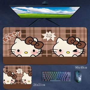 Sanrio | New Retro Brown Series Hello Kitty Precision Edge Locking Rubber Non-Slip Mouse Mat Girls Office Computer Keyboard Mat Table Mat