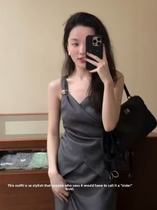 VKSOD | Summer 2025 Fashionable Cross-Back Sleeveless Commute Design Dress High Waist Zipper Long Gown Single Piece Regular Thickness