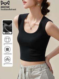 MiiOW | เสื้อกั๊กแขนกุดถักสีดำสำหรับผู้หญิง ทรงสลิมฟิต บาง ใส่กลางแจ้งในช่วงฤดูร้อน ผ้าฝ้ายผสมโพลีเอสเตอร์ ความยาวสั้น