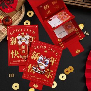 Phong bì Màu Đỏ gấp kéo sáng tạo 2026 Trung Quốc năm mới con giáp ngựa múa sư tử lật gói màu đỏ 6/10 khe bất ngờ tiết lộ phong bì Màu Đỏ CNY ang Pao (trong kho)