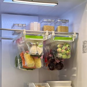 Hanging Track Vegetable Storage Rack Fridge Organizer Sealed Bag Drawer Freshness Preservation Kitchen Storage Basket Holder