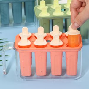 แม่พิมพ์ไอศกรีมโฮมเมด8ช่องแม่พิมพ์น้ำแข็งก้อนสำหรับอาหารแบบทำมือไอศกรีมแท่งโฮมเมดเกรดอาหารแบบพกพาสำหรับบ้าน