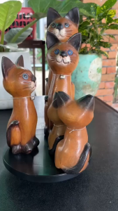 แมวไม้แกะสลัก ไม้จามจุรี 5 ขนาด | ตุ๊กตาแมว โมเดลแมว ของแต่งบ้าน งานแฮนด์เมด น่ารักเหมือนจริง
