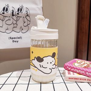 Heat-resistant Dual-drinking Cute Glass Cup with Sleeve