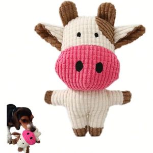 Fun Pet Toy Cowshapecorduroychew Toy For Dogs Puppy Squeaky Plush Bone With Squeaker Molar Teeth Cleaningpettraining Accoryess
