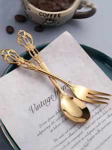 European Style Palace Retro Style Stainless Steel Coffee Spoon Stirring Spoon Dessert Spoon Fork Afternoon Tea Spoon Fruit Fork