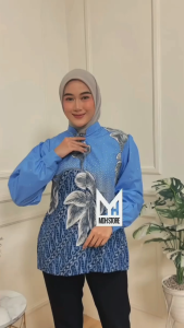 Mdhstore Batik Wanita Modern Lengan Panjang Puffy Blouse Jumbo Size M L XL XXL XXXL
