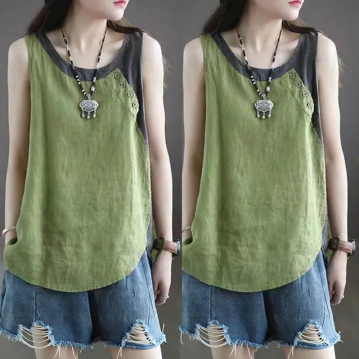 Lieoyuarn%20%7C%20Summer%20Lightweight%20Asymmetric%20Button%20Decorated%20Casual%20Loose%20Patchwork%20Sleeveless%20Top%20-%20Image%204