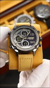 COD/BAYAR DITEMPAT Jam tangan pria dual time rantai / Kulit skmei 1975 water resist original
