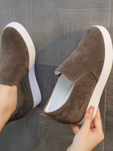 ผู้หญิง 8 ซมความสูง SLIP-ON รองเท้าฤดูใบไม้ผลิฤดูร้อนฤดูใบไม้ร่วงแฟชั่นยาวขาผลกีฬารองเท้าหนัง