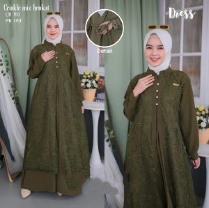 ARABIC DRESS JUMBO | GAMIS PESTA | GAMIS TILE MAXY BROKAT | GAMIS WANITA CRINKLE MIX BRUKAT