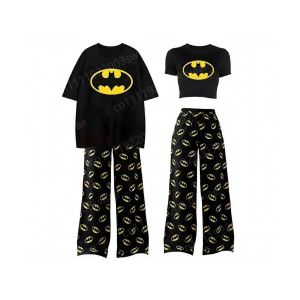 Hot Toys | 2026 New Summer Couples Matching Pajama Set His Hers Batman Print Adult/Kids Crop Top Wide Leg Sleeping Pant INS Homewear tee