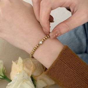 Gold Crystal Beaded Bracelet for Women 18K Plated Non-Fading Luxury Design Fashion Jewelry Gift Titanium Steel Hand Chain