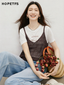HOPESHOW | Vintage Knitwear Slimming Bright Thread Lace Hollow Sleeveless V-neck