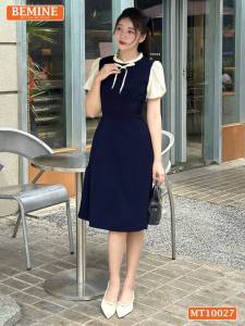 Đầm thiết kế BEMINE cổ tròn viền xếp ly dáng chữ A tay búp sen phù hợp đi làm đi dạo phố-MT10027