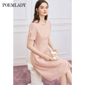 POEMLADY | Nail Beads Short Sleeves Pink Dress Mid-Length