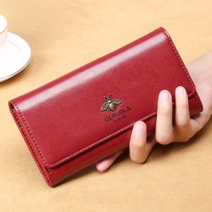 Long Female Leather Clutch Wallet Multifunctional Cowhide Money Bag Simple Elegant Versatile Handbag with Multiple Card Slots