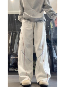 กางเกงขายาวทรงหลวมสไตล์อเมริกันสำหรับผู้ชาย ทรงหลวม สีขาวและเทา กางเกงขายาวทรงตรงทรงหลวมสไตล์ฮัสเซอันดับ 1 ฤดูใบไม้ผลิและฤดูใบไม้ร่วง