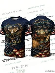 Áo Thun Nam In Hình 3D Cờ Mỹ 1776-2026 Ngày Quốc Khánh Yêu Nước Trang Phục Ngày 4 Tháng 7 Áo Cổ Tròn Tay Ngắn Thông Thường