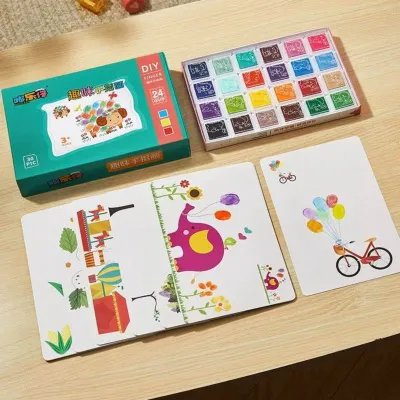 Finger Painting Art Kit Set/12&24 Colors Stamp Pad/DIY Art Craft Kid Coloring Book/Washable Finger Paint/Early Education