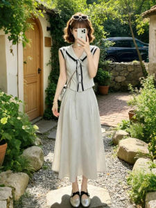 SENWA | College Style Naval Collar Striped Set Dress