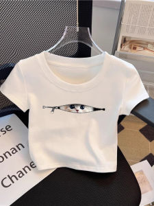SUSHOUWANGE | Cat Cartoon Short Sleeve Tshirt Sweet and Spicy Style High Waist Fitted Cropped