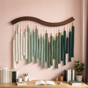Boho Handmade Tassel Wooden Tapestry Retro Light Luxury Wall Hanging Bedroom Headboard Decor