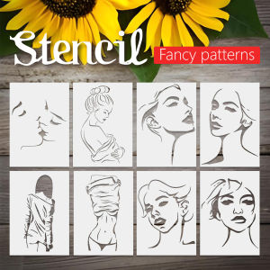 8PCS A4 Artistic Silhouette Stencil for DIY Woman Portrait Design for Wall Canvas Furniture Reusable High-Quality PET Materi