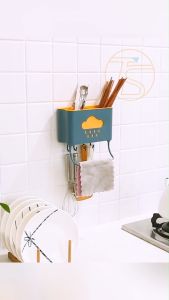 Kệ đựng đũa muỗng dao kéo thìa nhà bếp dán tường kèm móc treo máng khăn hình đám mây - Khay đựng đồ dùng nhà bếp đa năng - Ống đựng đũa muỗng