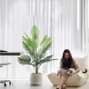 1pc 120cm Large Fake Plants Tropical Palm Tree Artificial Plant Green Plastic Areca Palm Faux Tree Branch for Home Kitchen Decor