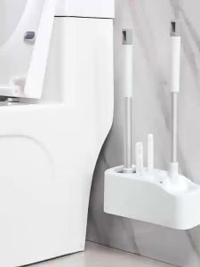 4 in 1 Toilet Brush Set Multi-Functional Wall-Mounted Toilet Brush Set Bathroom Cleaning Brush with Silicone Bristles and Holde