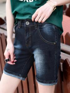 Dark Wash Straight Leg Short Jeans Women Summer New Style Slimming plus Size Elastic Cuffed Five-Piece Pants Cotton Stretch Denim