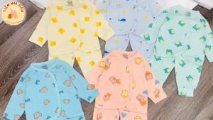 Bộ quần áo dài 5 màu họa tiết gấu cho bé trai bé gái