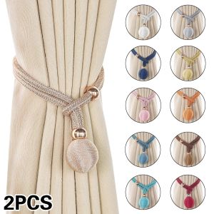 2pcs Pearl Curtain Tiebacks Curtain Pearl Tiebacks Decorative Fixings Rope Curtain Tiebacks No Punch Adjustable Pull-outs