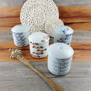 Hand-Painted Five-Layer Ceramic Color Mixing Dish Watercolor Painting Palette with Lid for Traditional Chinese Painting Student Adult Art Supplies