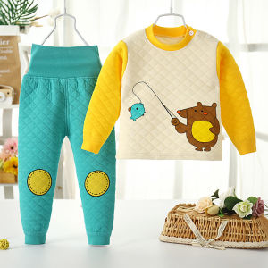 Thickened Pure Cotton Warm Set High Waist Baby Clothes Three-Layer Cotton Sandwich Winter Childrens Thermal Suit for Kids