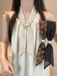 hellocandy | Dots Pearl Bowtie Korean Style Silk Scarf